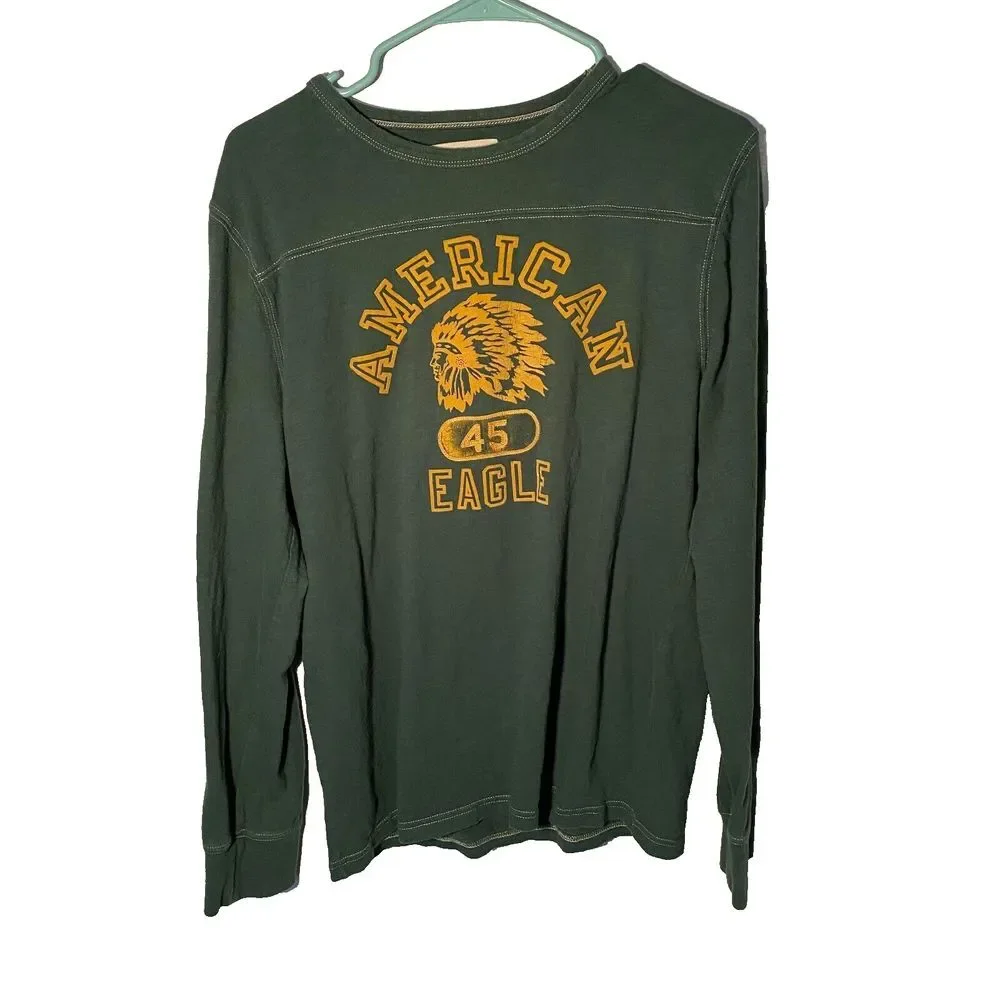American Eagle T Shirt Green Native American Head Dress Graphics Unisex Adults - Picture 1 of 7